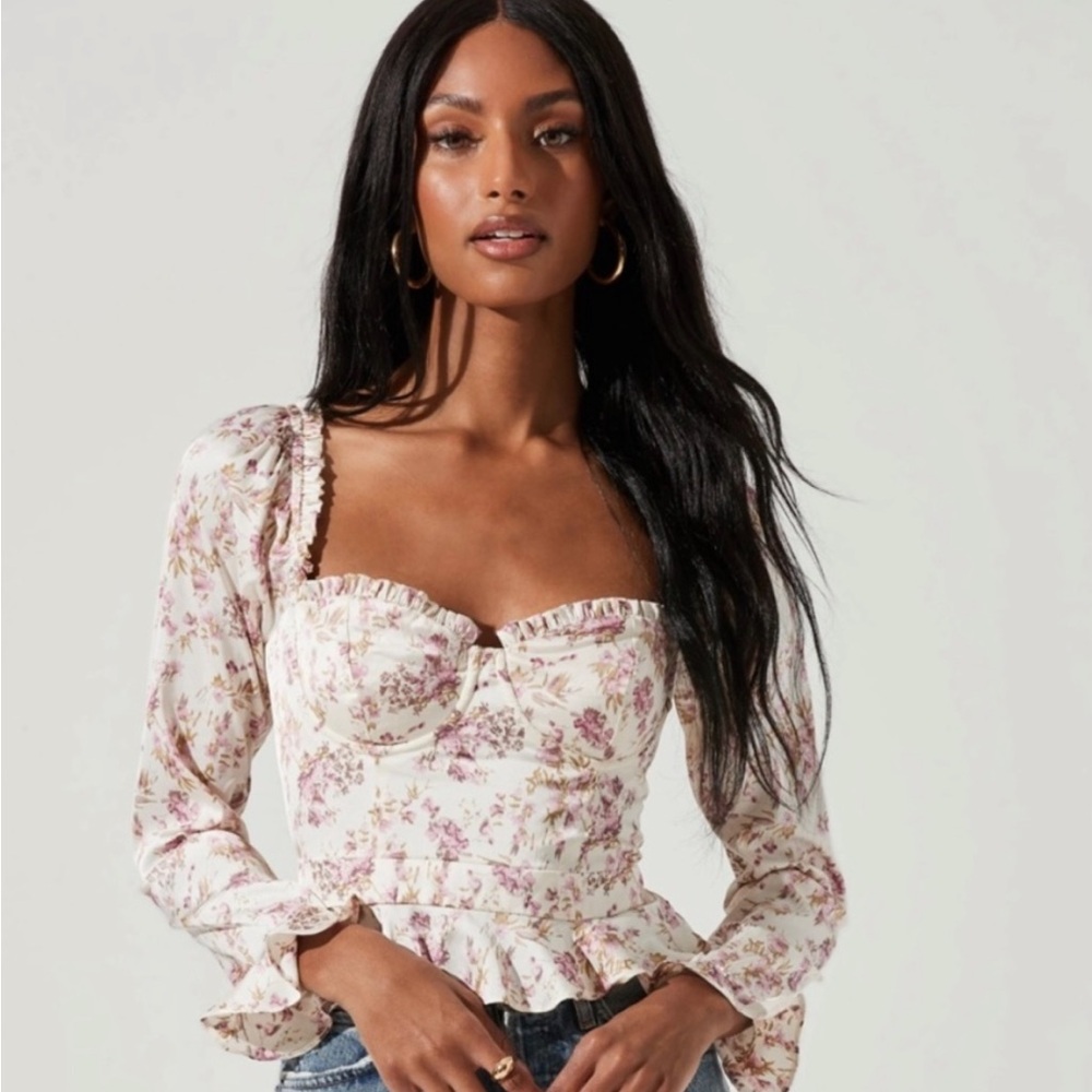 Astr Floral Print Ruffle Blouse